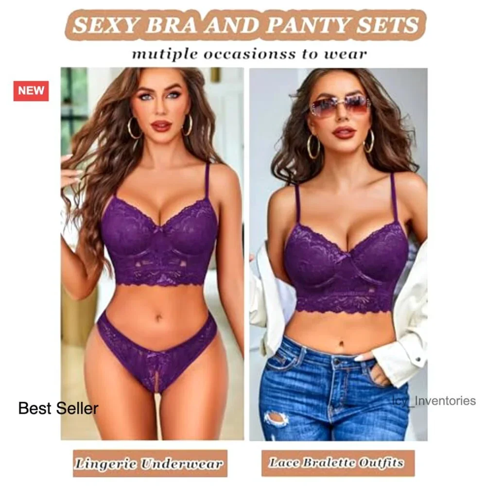 Lace Lingerie Set Underwired Bra Panty Y2K Chic Matching Outfit Adjustable
